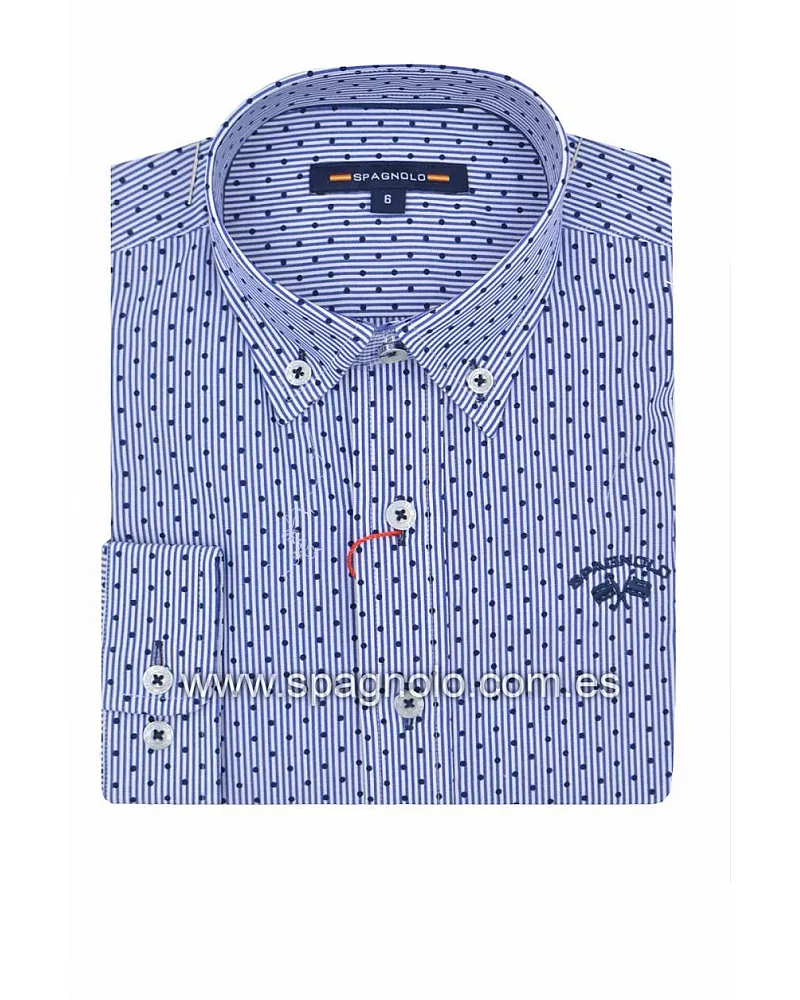 CAMISA POPELIN ESTAMPADA BOTON MARINO