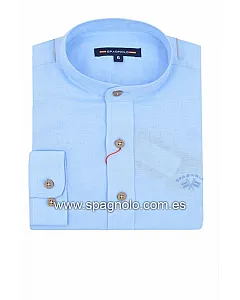 CAMISA ALGODON LINO CUELLO MAO CELESTE
