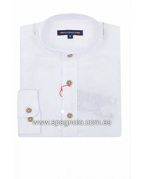 CAMISA ALGODON LINO CUELLO MAO BLANCO