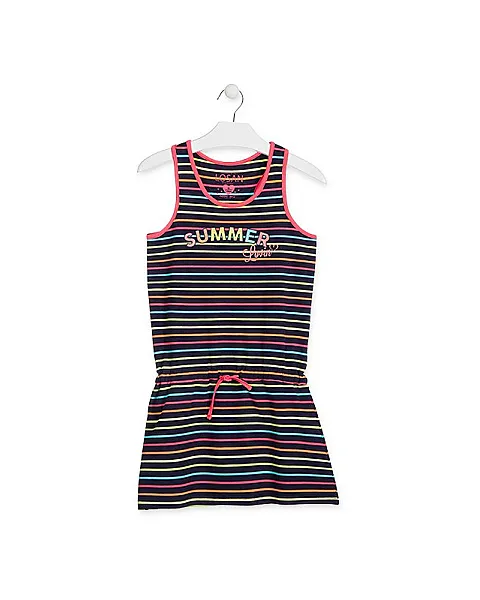 LOSAN VESTIDO DE PUNTO DE COLOR AZUL DE RAYAS DE COLORES MODA INFANTIL Y JUVENIL 914-7002