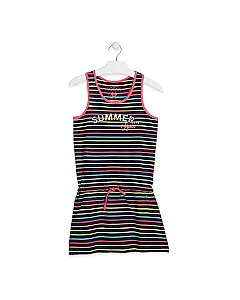 LOSAN VESTIDO DE PUNTO DE COLOR AZUL DE RAYAS DE COLORES MODA INFANTIL Y JUVENIL 914-7002