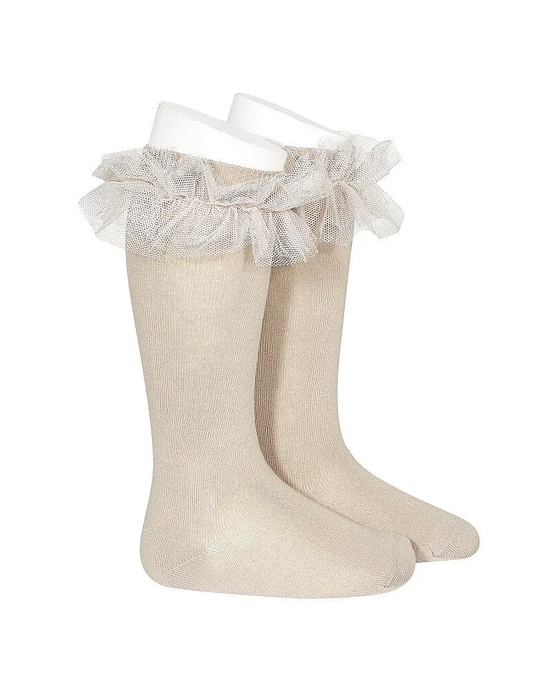 CONDOR CALCETIN ALTO CON TIRA TUL FRUNCIDO PIEDRA