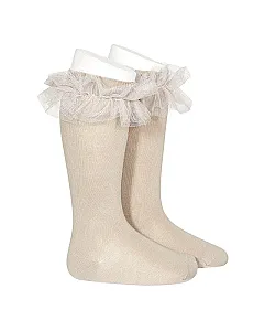 CONDOR CALCETIN ALTO CON TIRA TUL FRUNCIDO PIEDRA