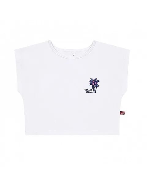 Camiseta crop manga corta bordada Venice Beach BLANCO