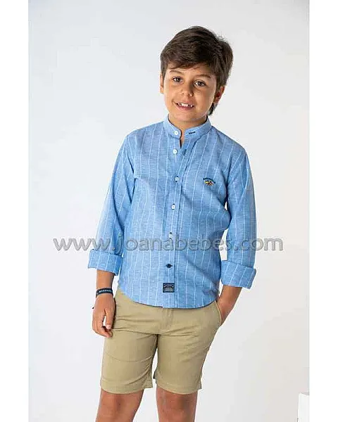 SPAGNOLO CAMISA CUELLO MAO LINO RAYAS