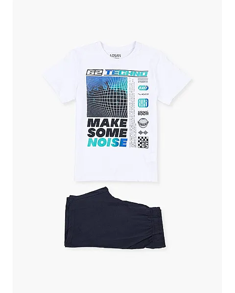 Losan Conjunto de camiseta con estampado frontal y bermuda.