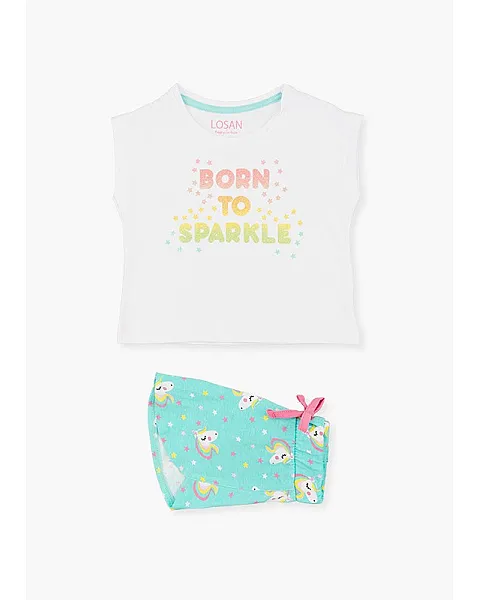Losan Conjunto de camiseta y short con unicornios.