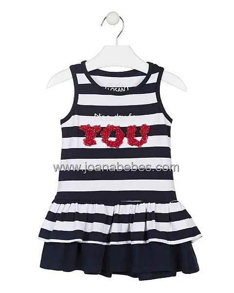 LOSAN VESTIDO DE RAYAS MARINO CON FALDA DE VOLANTES
