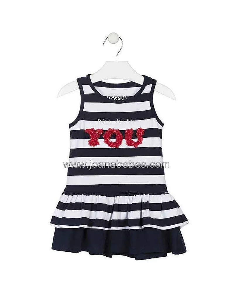 LOSAN VESTIDO DE RAYAS MARINO CON FALDA DE VOLANTES