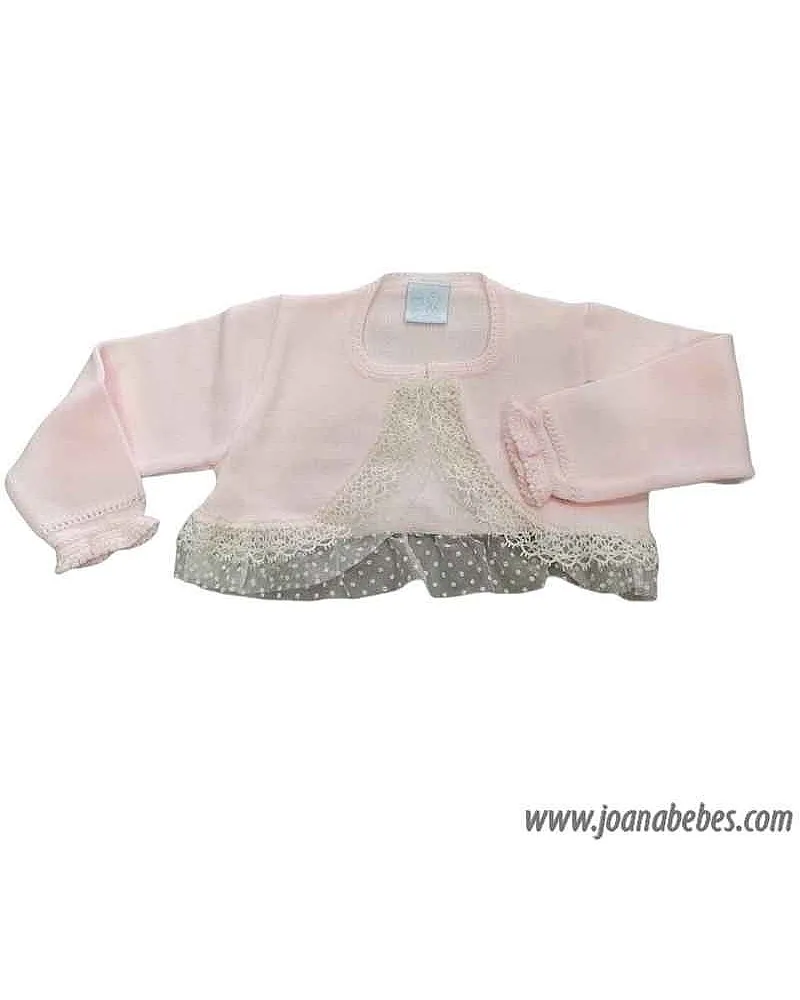 Rebeca hilo rosa con tul y encaje de bolillo