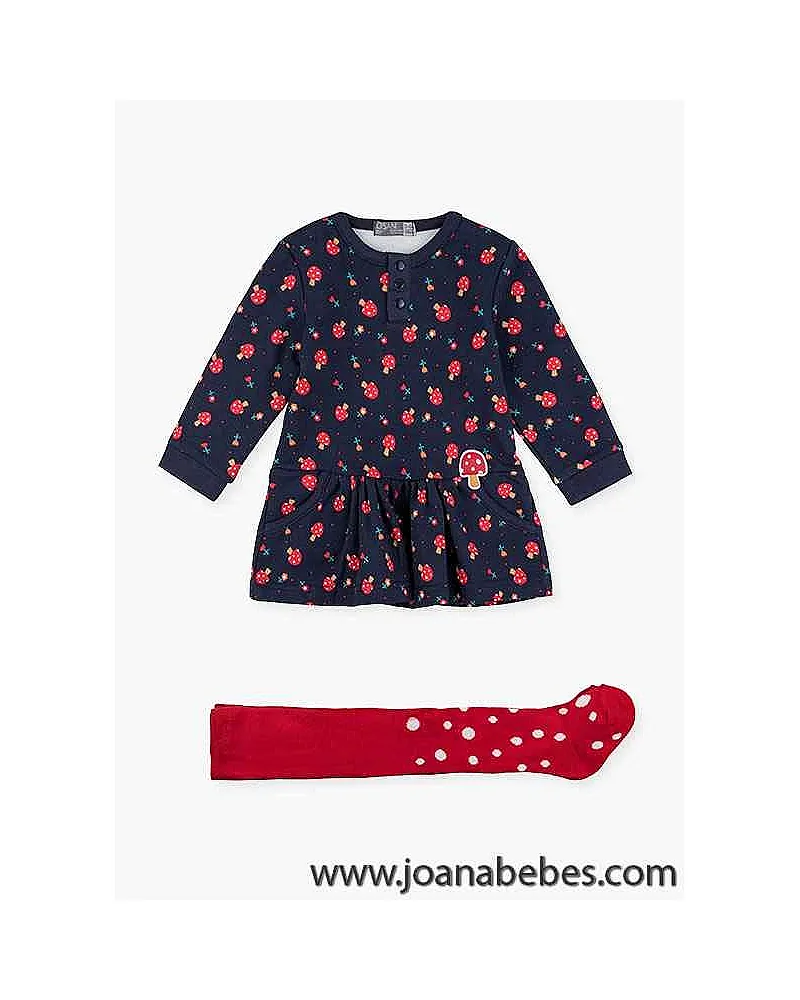 Conjunto de vestido de manga larga cuello caja y leotardo.