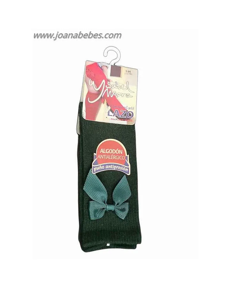 YSALBEL MORA CALCETÍN INFANTIL LARGO LAZO VERDE BOTELLA
