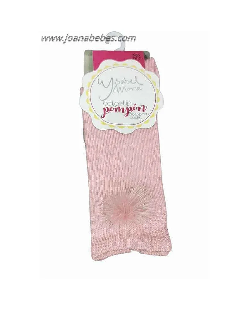 CALCETÍN INFANTIL LARGO POMPOM ROSA PALO