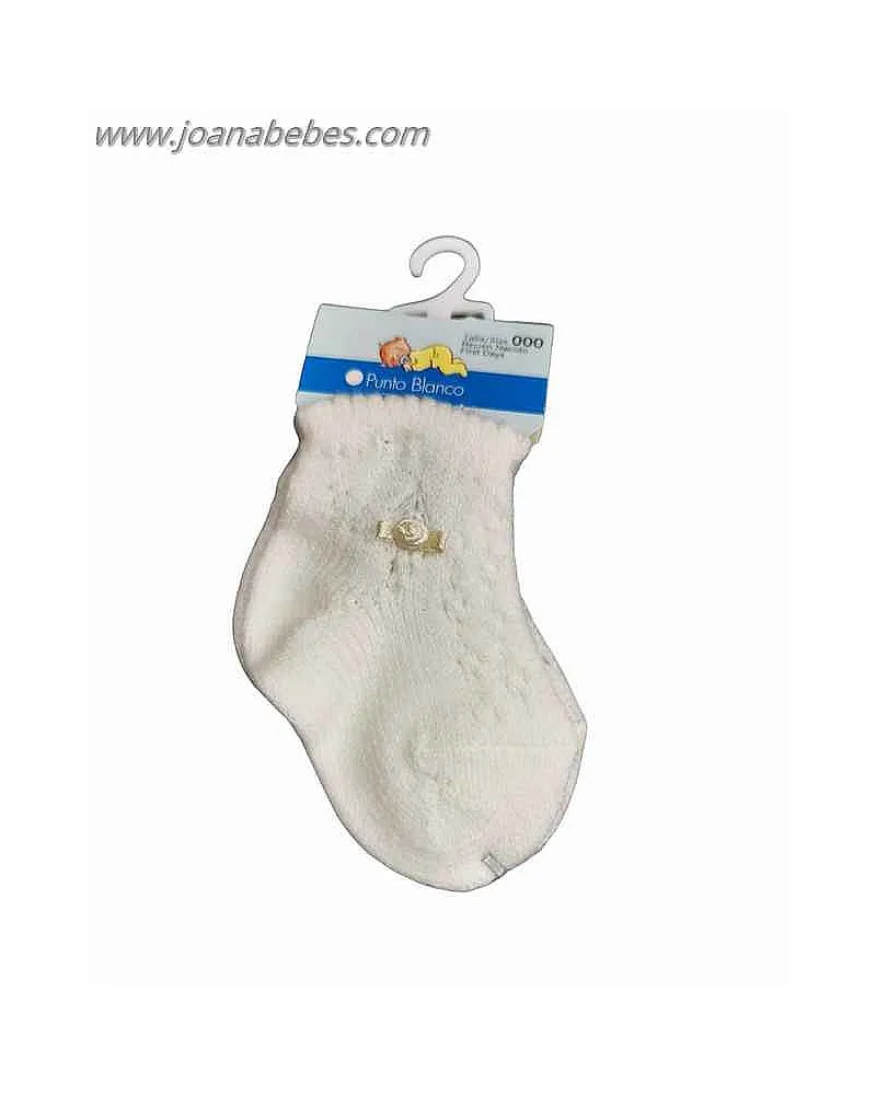 Calcetines corto beig calado con flor