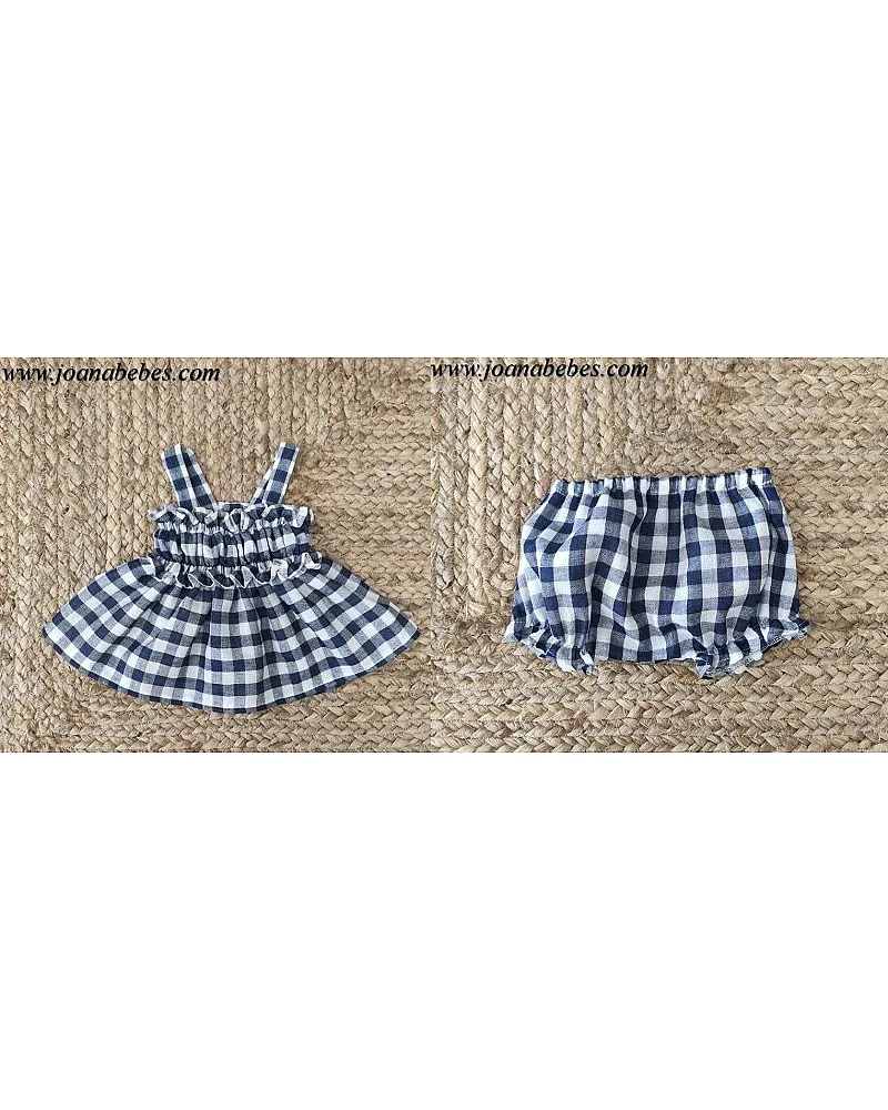 Vestido corto y braguita vichy marino