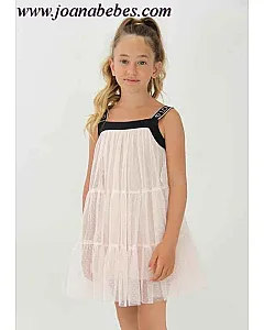 Mono corto de niña en tull de color rosa empolvado