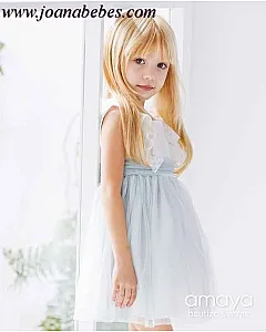 Vestido de niña bicolor en tul crudo y verde agua