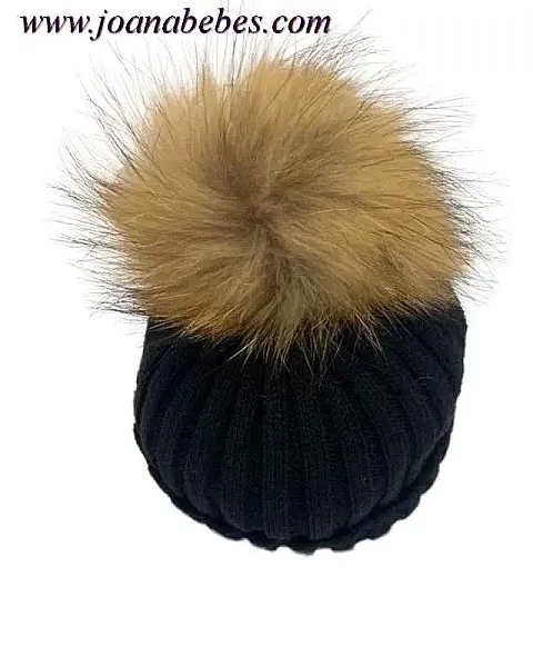 SIGAR GORRO POMPON PELO NATURAL NEGRO
