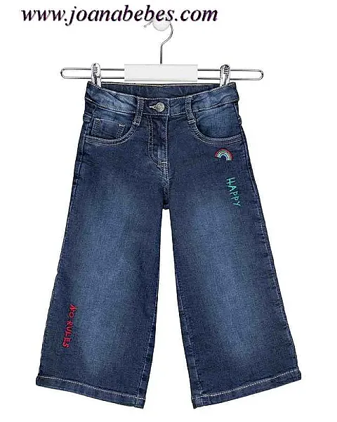 PANTALON DE INFANTIL NIÑA DENIM EFECTO FELPA CON BORDADOS