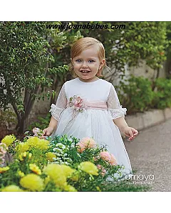 VESTIDO CEREMONIA EN PLUMETI CRUDO-ROSA