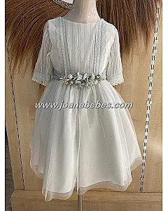 VESTIDO CEREMONIA EN TULL VERDE AGUA MANGA FRANCESA