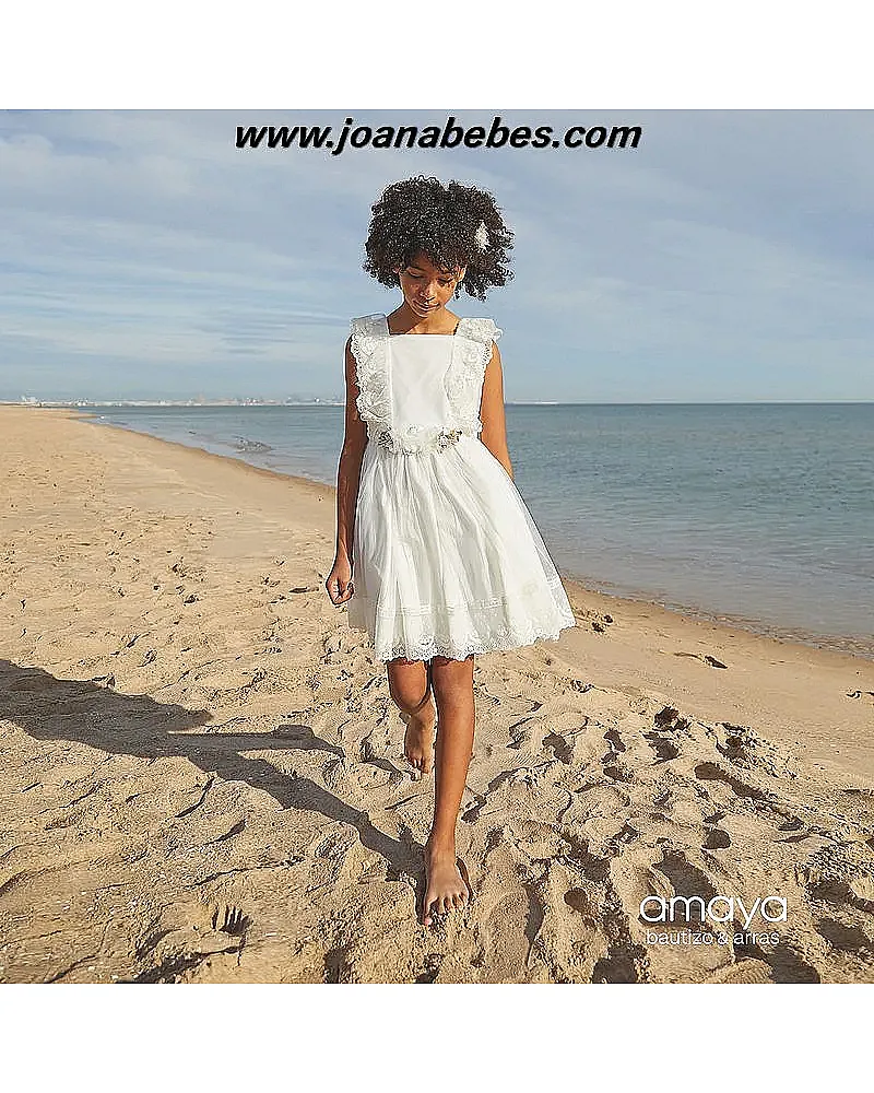 VESTIDO CEREMONIA EN TULL Y PUNTILLAS CRUDO 593416