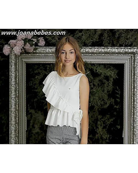 BLUSA CUERPO DE CREP CON VOLANTE Y LAZADA