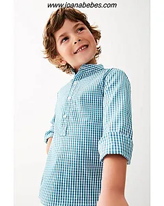 TARTALETA CAMISA POLO CUELLO MAO CUADROS VICHY AZUL
