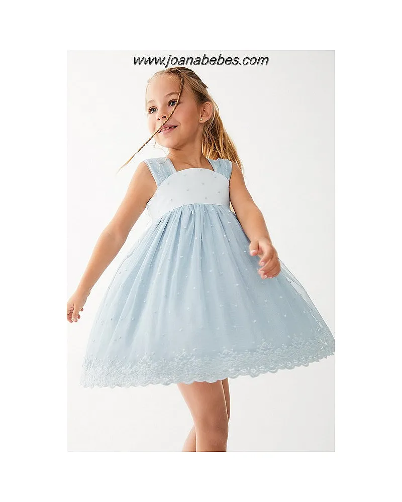 TARTALETA VESTIDO CRETA TUL BORDADO AZUL CLARO CEREMONIA