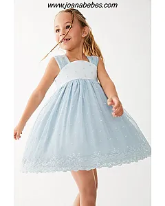 TARTALETA VESTIDO CRETA TUL BORDADO AZUL CLARO CEREMONIA