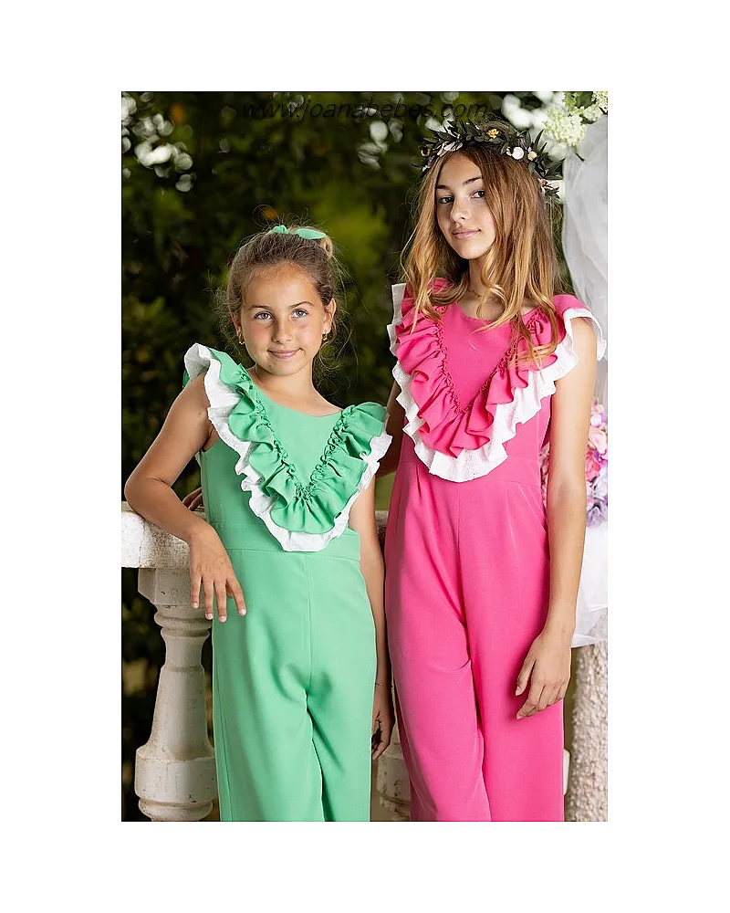 MONO DE CREP CON VOLANTE CUELLO Y ESPALDA VERDE