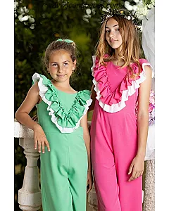 MONO DE CREP CON VOLANTE CUELLO Y ESPALDA VERDE