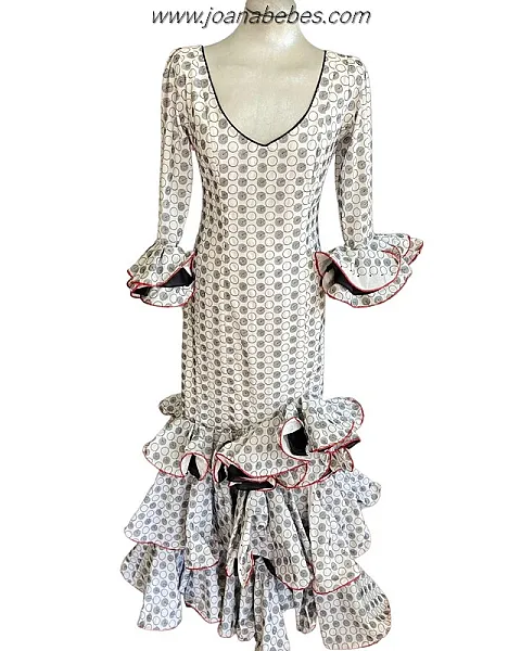 VESTIDO LARGO BLANCO NEGRO Y VIVOS EN ROJO