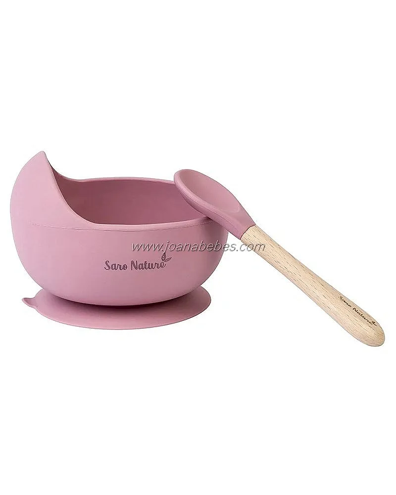 Set de bol y cubierto con ventosa rosa