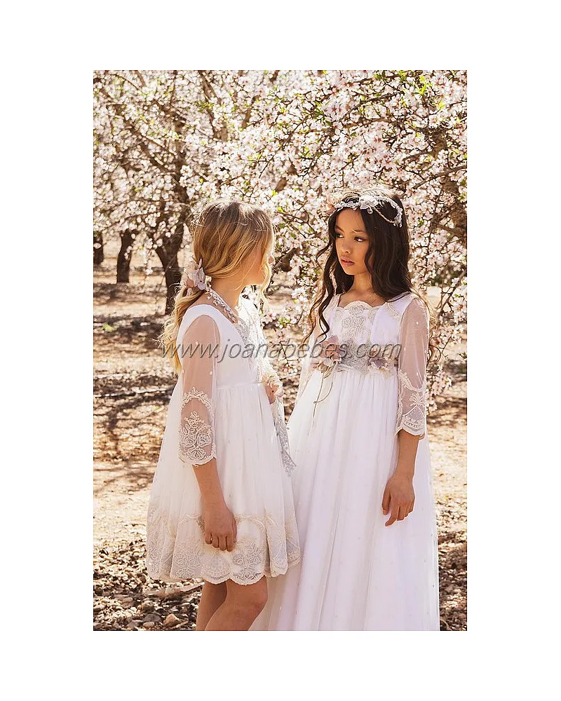 POUPEES VESTIDO CORTO ESCOTE CUADRADO BORDADO AZUL