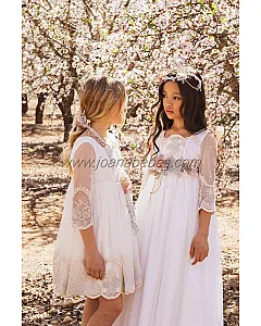 POUPEES VESTIDO CORTO ESCOTE CUADRADO BORDADO AZUL