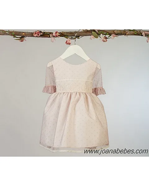 LILUS VESTIDO TUL TOPO ROSA MANGA FRANCESA