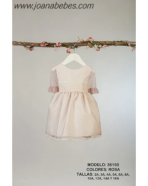 LILUS VESTIDO TUL TOPO ROSA MANGA FRANCESA