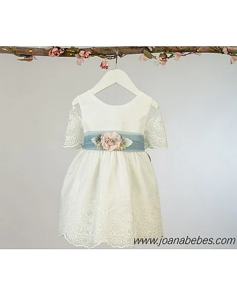 LILUS VESTIDO TUL BORDADO MANGA FRANCESA