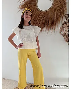 MY BELLA MOON CONJUNTO PANTALON CREP Y BLUSA MARGARITAS BORDADAS