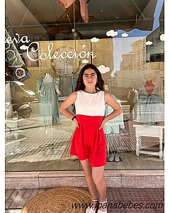 Mono corto de niña bicolor blanco y rojo desmangado