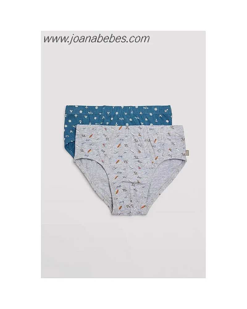 YSABEL MORA CALZONCILLOS SLIP INFANTIL ESTAMPADOS PACK DE 2 AZUL Y GRIS