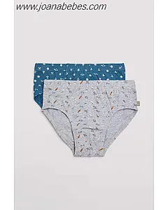 YSABEL MORA CALZONCILLOS SLIP INFANTIL ESTAMPADOS PACK DE 2 AZUL Y GRIS