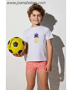 SET CAMISETA BLANCA Y BAÑADOR NIÑO CON ESTAMPADO DE PIÑAS