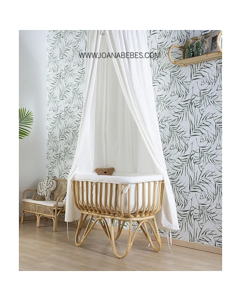 Childhome - Cuna de ratán rectangular - + funda de jersey blanco