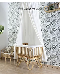 Childhome - Cuna de ratán rectangular - + funda de jersey blanco