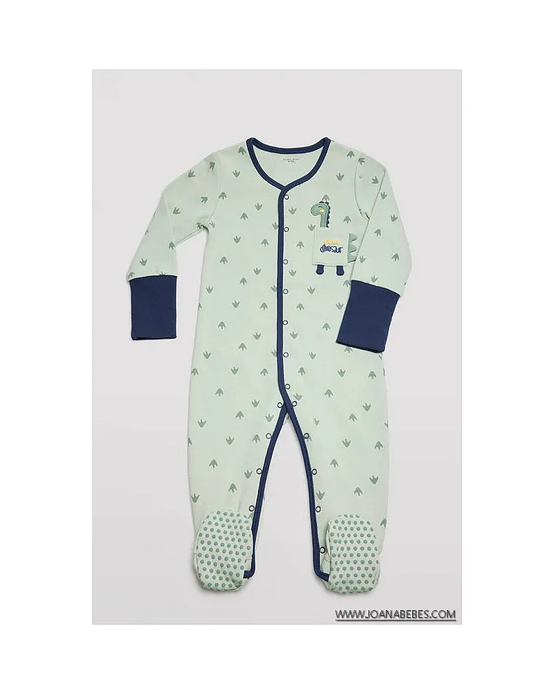 Pelele bebé manga larga verde dinosaurio Pelele bebé manga larga verde dinosaurio