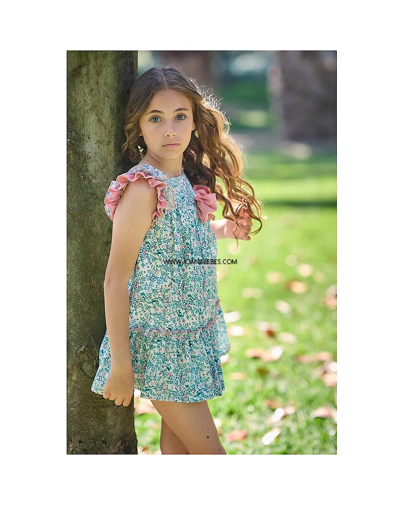 LA ORMIGA VESTIDO FLORES TURQUESAS Y ROSAS