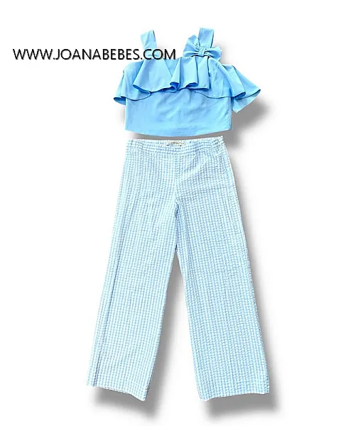 MY BELLA MOON CONJUNTO PANT VICHY Y BLUSA VOLANTE