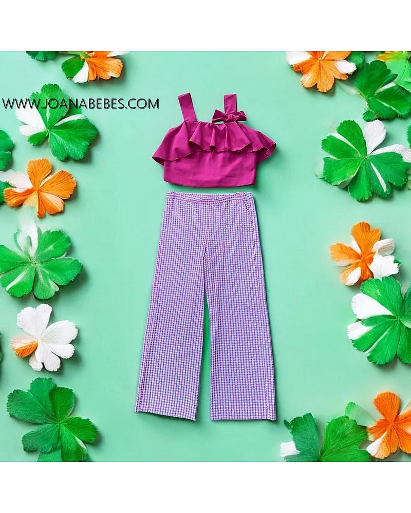 MY BELLA MOON CONJUNTO PANT VICHY Y BLUSA VOLANTE